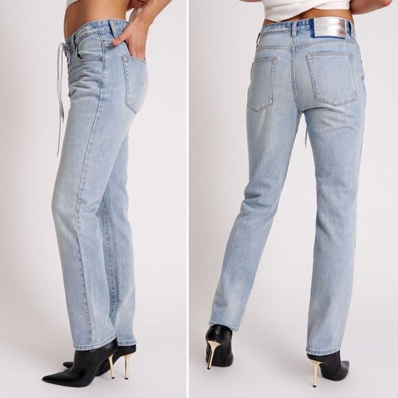 NWT One Teaspoon Truckers Jeans Size 26 Lace Up Mid Rise Straight Leg Light Wash - Picture 7 of 13